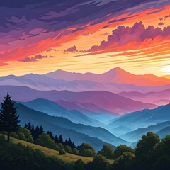Fototapeta premium colorful sunset mountain landscape,layered 