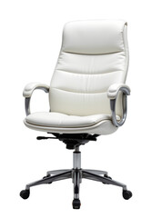 Contemporary white leather executive office chair with padded armrests and swivel base for comfort and style