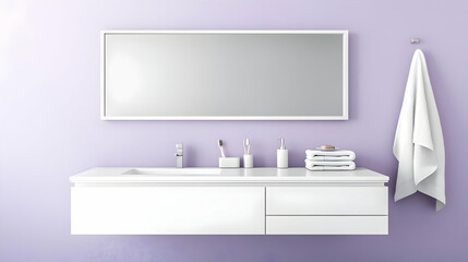Modern White Bathroom Vanity With Purple Wall