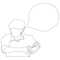 Sketch minimal concept man say think chat box drawing line art. Male boy think idea comment hand drawn continuous line concept white ioslated background. Abstract,vector,illustration.