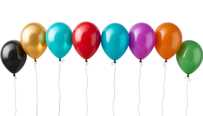 Row of Colorful Balloons, Party Decoration, Celebration Background, transparent background, png