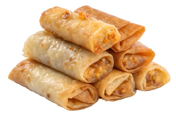 crispy chinese spring roll stack isolated on white or transparent png close-up