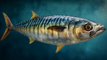 Fototapeta premium Mackerel fish presented in vibrant detail against a calming backdrop