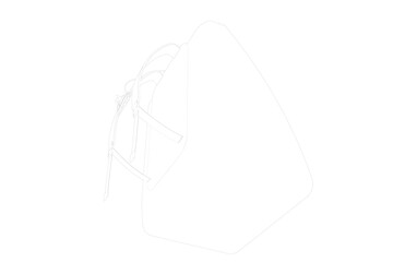 Wireframe Depiction of an elegant sack-style carrier bag/backpack. Technical Drawing, Simple Line Art, Outline Illustration, Monochrome. Isolated on white for easy use.