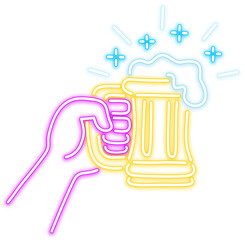 Neon Glow Illustration of Hand Holding Beer Mug
