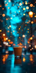 Warm Coffee Drink in Focus with Colorful Bokeh Background