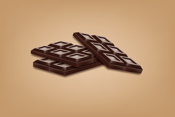 Three dark chocolate bars arranged diagonally, elegant view perfect for branding, menu, or dessert visuals.