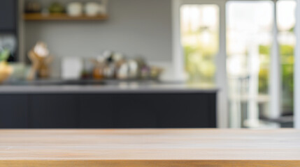 Modern kitchen with black cabinets and wooden floor, minimalist elegance in natural light
