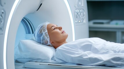 Bio Body Scan Realistic Side Profile of Patient Receiving Full Body MRI Scan Inside Modern Medical Imaging Machine