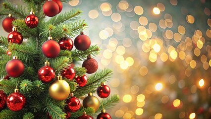 2014 Christmas Tree Red Ornaments: Festive Holiday Decoration Stock Photo