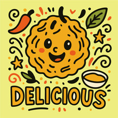 Doodle vector with unique and delicious bakwan shape