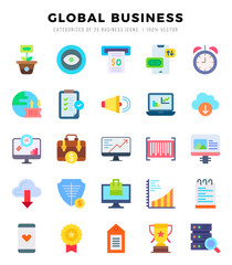 Global Business Icons bundle. Flat style Icons. Vector illustration.