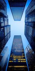 Stunning Vertical View of Modern Skyscrapers Against Clear Sky