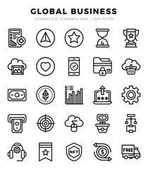 Global Business icons set. Collection of simple Lineal web icons.