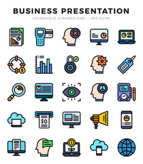 Business Presentation Icons Pack Lineal Color Style. Vector illustration.