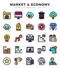 Market & Economy Lineal Color icons collection. Lineal Color icons pack. Vector illustration