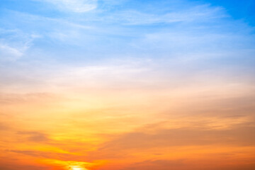 Beautiful , luxury soft gradient orange gold clouds and sunlight on the blue sky perfect for the...