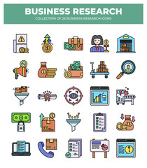 Collection of 25 Business Research Icons: Visualizing Market Research. Data Analysis. and Financial Insights