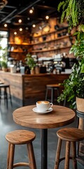 Cozy Coffee Shop Interior with Elegant Decor and Fresh Plants