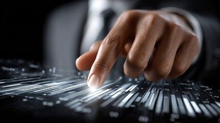 A hand is pointing at a graph on a screen
