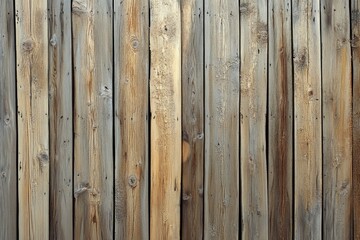 Fototapeta premium Aged wooden planks forming a vertical fence. Close-up view of weathered wood, showing variations in color and grain