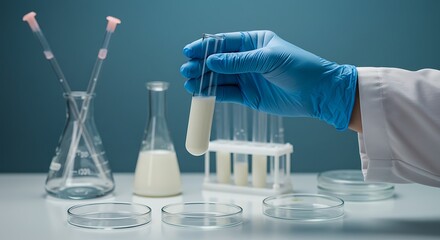 Dairy research in laboratory setting, analyzing milk sample for quality control