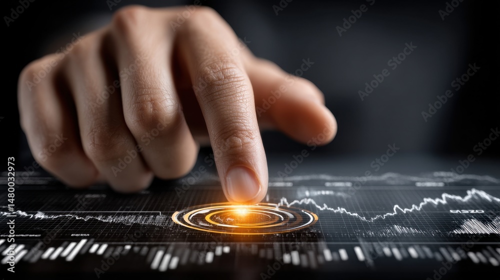 Poster a hand is pointing to a glowing dot on a screen
