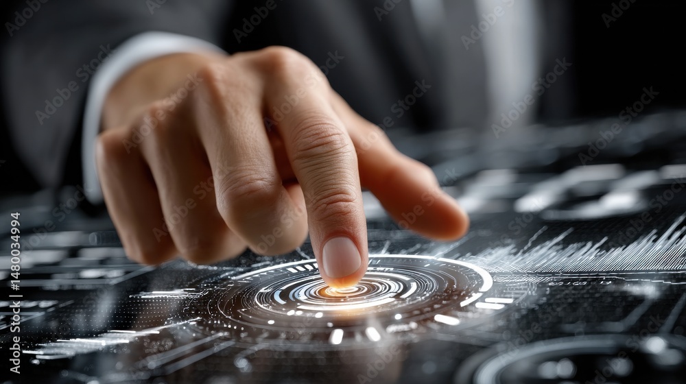 Aufkleber a man is pointing at a screen with a finger