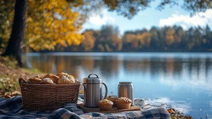  Serene lakeside picnic.