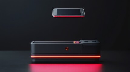 Sleek, futuristic point-of-sale system with glowing red accents.