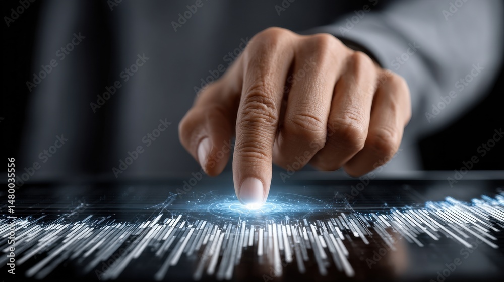 Poster A hand is pointing at a graph with a blue dot in the middle