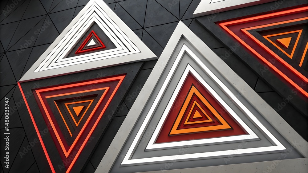 Aufkleber Geometric triangle pattern with nested shapes and contrasting colors on a dark textured background