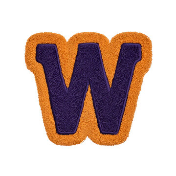 Textured letter W patch with bold purple center and orange border, often used for varsity jackets or crafts. design is simple yet striking, perfect for personalization