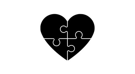 Jigsaw heart black and white icon