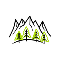 Fototapeta premium Outline Vector Mountain and Tree Icon on Transparent Background