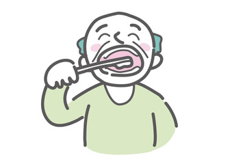 笑顔で歯をみがくおじいさん