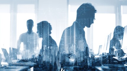 Multiple business people working in a modern office