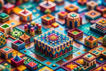 Fototapeta premium Abstract Geometric Pattern Backdrop, Miniature Tilt-Shift Photography, Colorful Design Texture