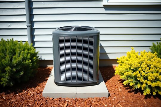 Central air unit sits outside a house