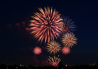 Night Sky Fireworks Display Radiant Burst of Red and Gold