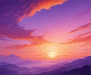Fototapeta premium Dreamy sunset sky, vibrant orange and purple watercolor blend , magical, sunset, soft