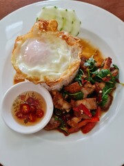 Pad Kra Pao with Fried Egg and Rice