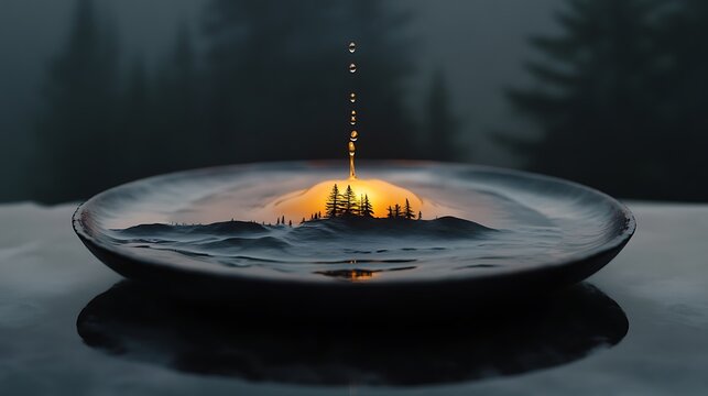 Enigmatic landscape miniature within a liquid sphere evokes tranquility - Powered by Adobe