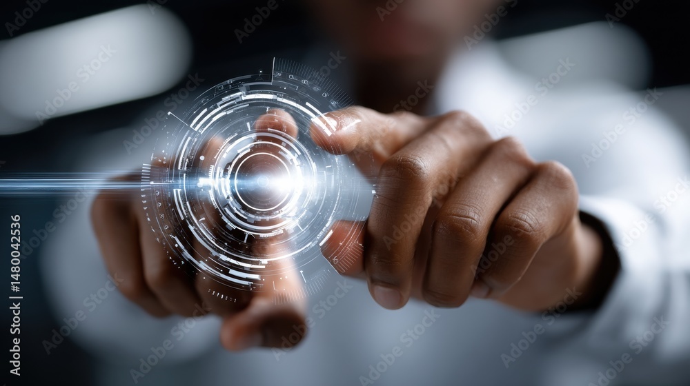 Aufkleber a person is pointing at a circle on a screen