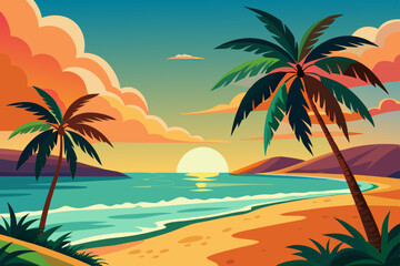 A sunset over a tropical island background