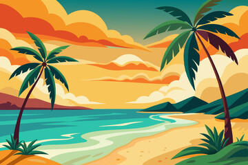 A sunset over a tropical island background