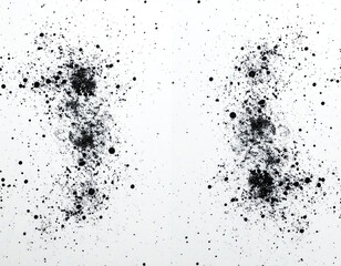 Obraz premium Abstract black splatters create a dynamic contrast against a white background, evoking a sense of movement and artistic expression