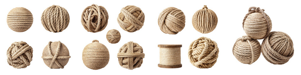 Obraz premium Natural, textured ropes and twine in neutral tones, ideal for artistic, crafting, and decorative uses including DIY projects and home decor styling.