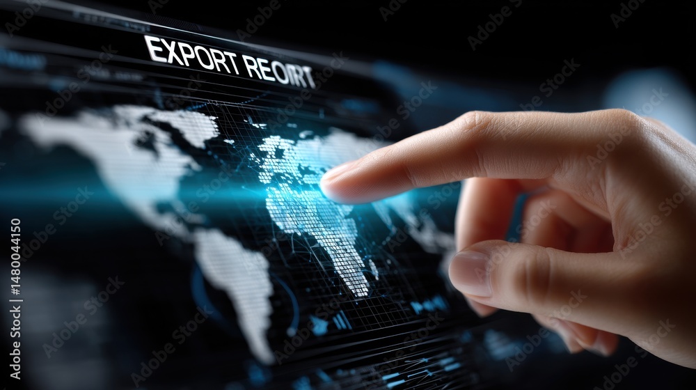 Aufkleber a hand is pointing at a screen that says export report