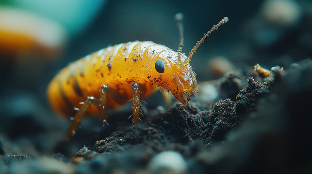 Soil microfauna under magnification crawling in organic-rich compost layer